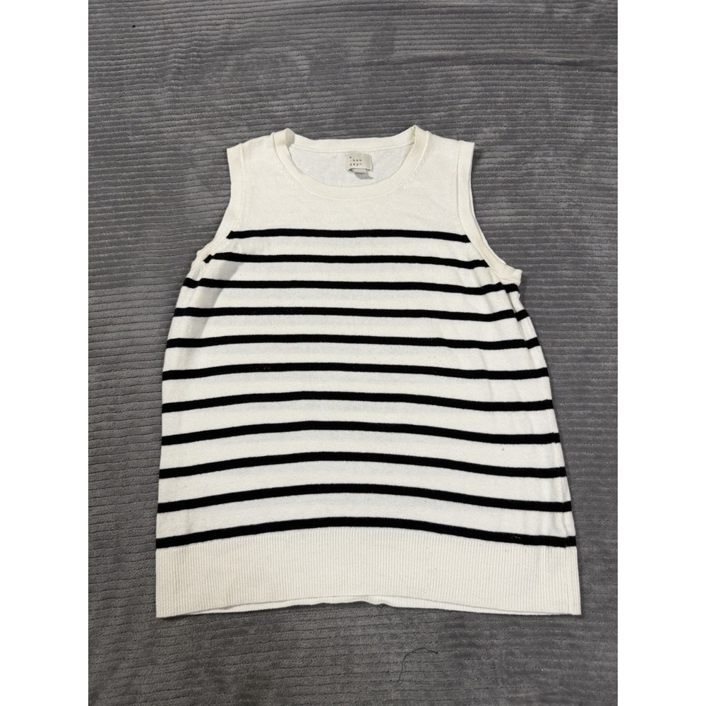 Ladies A new day Womens Shell Sweater White w/Black Stripes Size Xs